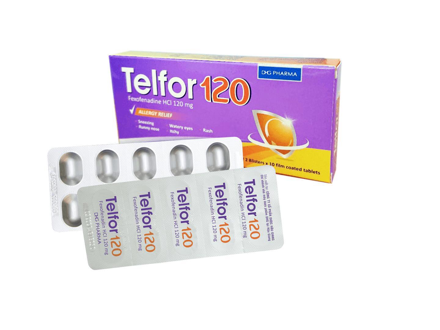 Telfor 120mg với thành phần hoạt chất là fexofenadine là thuốc đối kháng histamin hỗ trợ điều trị nổi mề đay